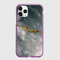 Чехол iPhone 11 Pro матовый Абстрактный серо-белый туман и золотая краска, цвет: 3D-фиолетовый