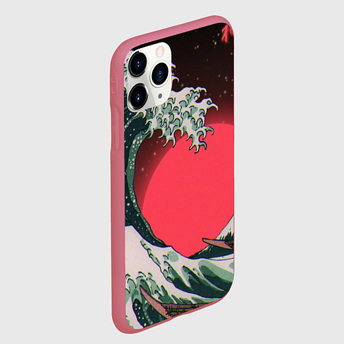 Чехол iPhone 11 Pro матовый Японская волна в красном цвете / 3D-Малиновый – фото 2