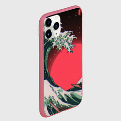 Чехол iPhone 11 Pro матовый Японская волна в красном цвете, цвет: 3D-малиновый — фото 2