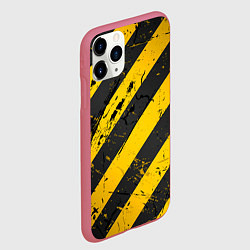 Чехол iPhone 11 Pro матовый WARNING - желто-черные полосы, цвет: 3D-малиновый — фото 2