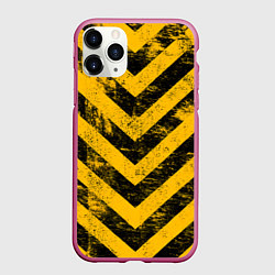 Чехол iPhone 11 Pro матовый WARNING - желто-черные полосы, цвет: 3D-малиновый