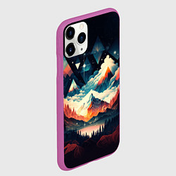 Чехол iPhone 11 Pro матовый Футуризм горы, цвет: 3D-фиолетовый — фото 2