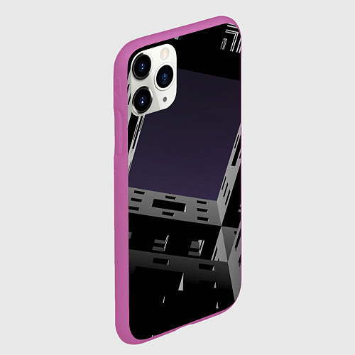 Чехол iPhone 11 Pro матовый Тёмный абстрактный металлический лабиринт и небо / 3D-Фиолетовый – фото 2