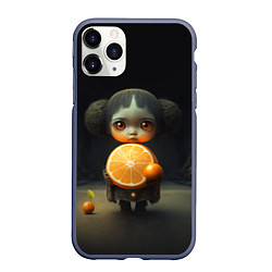 Чехол iPhone 11 Pro матовый Девочка с мандарином в руках, цвет: 3D-серый