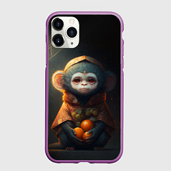 Чехол iPhone 11 Pro матовый Милый зверёк в оранжевом костюме, цвет: 3D-фиолетовый
