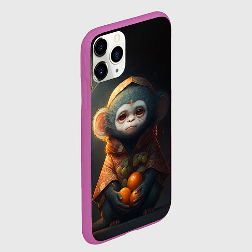 Чехол iPhone 11 Pro матовый Милый зверёк в оранжевом костюме / 3D-Фиолетовый – фото 2