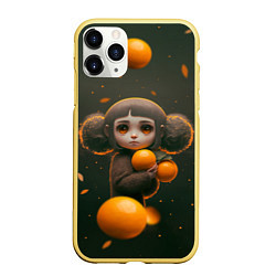 Чехол iPhone 11 Pro матовый Милая девушка с мандаринами, цвет: 3D-желтый