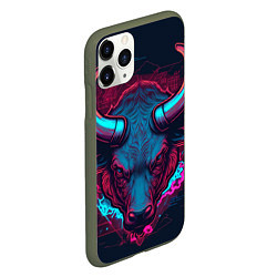Чехол iPhone 11 Pro матовый Неоновый бык, цвет: 3D-темно-зеленый — фото 2