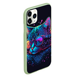 Чехол iPhone 11 Pro матовый Кот неоновый, цвет: 3D-салатовый — фото 2