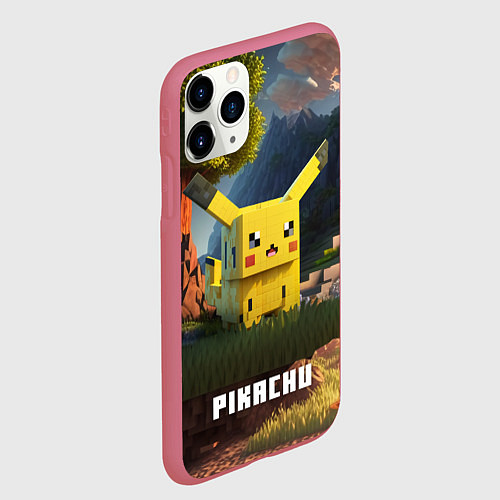Чехол iPhone 11 Pro матовый Pokеmon Pikachu / 3D-Малиновый – фото 2