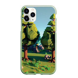 Чехол iPhone 11 Pro матовый Воксельный лес, цвет: 3D-салатовый