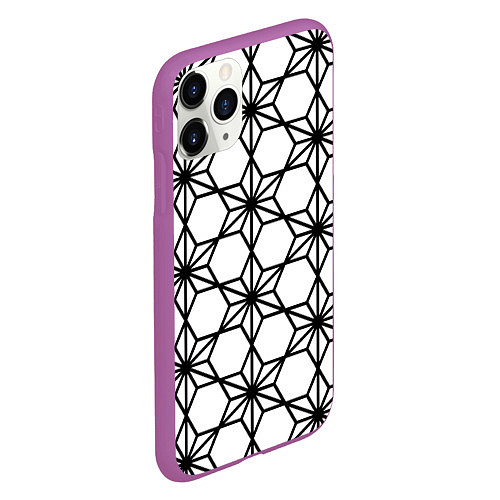 Чехол iPhone 11 Pro матовый Чёрно-белый абстрактный паттерн из звёзд / 3D-Фиолетовый – фото 2