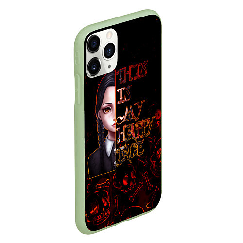 Чехол iPhone 11 Pro матовый Уэнсдей My Happy Face / 3D-Салатовый – фото 2