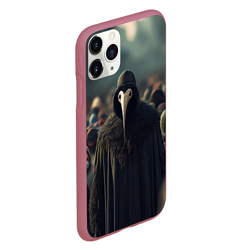 Чехол iPhone 11 Pro матовый Чумной доктор в толпе / 3D-Малиновый – фото 2