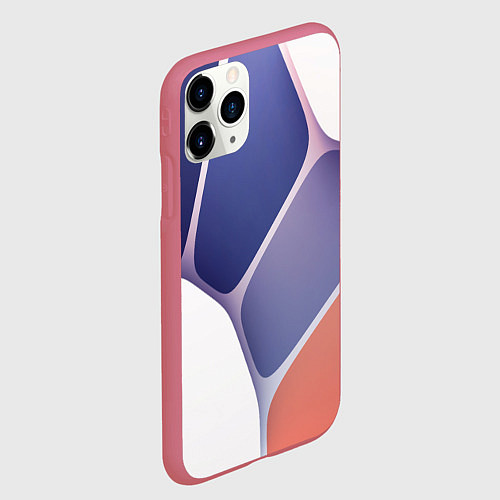 Чехол iPhone 11 Pro матовый Узор из синих, фиолетовых, белых и оранжевых камне / 3D-Малиновый – фото 2