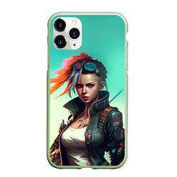 Чехол iPhone 11 Pro матовый Girl art Cyberpunk, цвет: 3D-салатовый