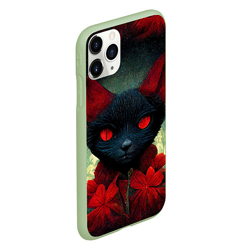 Чехол iPhone 11 Pro матовый Dark cat / 3D-Салатовый – фото 2