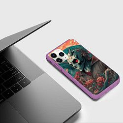 Чехол iPhone 11 Pro матовый Череп самурая, цвет: 3D-фиолетовый — фото 2