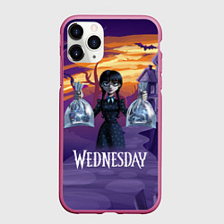 Чехол iPhone 11 Pro матовый Уэнсдэй с пираньями, цвет: 3D-малиновый