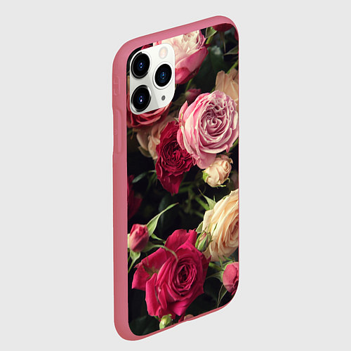 Чехол iPhone 11 Pro матовый Нежные кустовые розы / 3D-Малиновый – фото 2