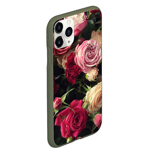 Чехол iPhone 11 Pro матовый Нежные кустовые розы / 3D-Темно-зеленый – фото 2