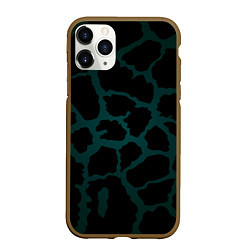 Чехол iPhone 11 Pro матовый Чёрно-тёмно-зелёный пятнистый паттерн, цвет: 3D-коричневый