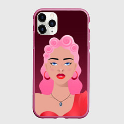 Чехол iPhone 11 Pro матовый Retro girl, цвет: 3D-малиновый