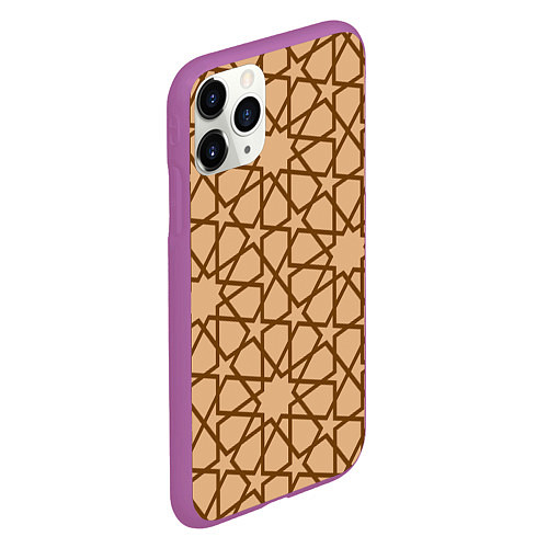 Чехол iPhone 11 Pro матовый Бежево-коричневый звёздочный паттерн / 3D-Фиолетовый – фото 2