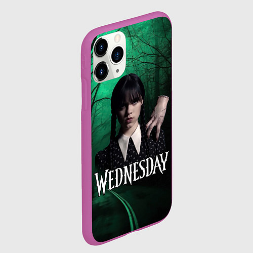 Чехол iPhone 11 Pro матовый Уэнсдэй зеленый лес / 3D-Фиолетовый – фото 2