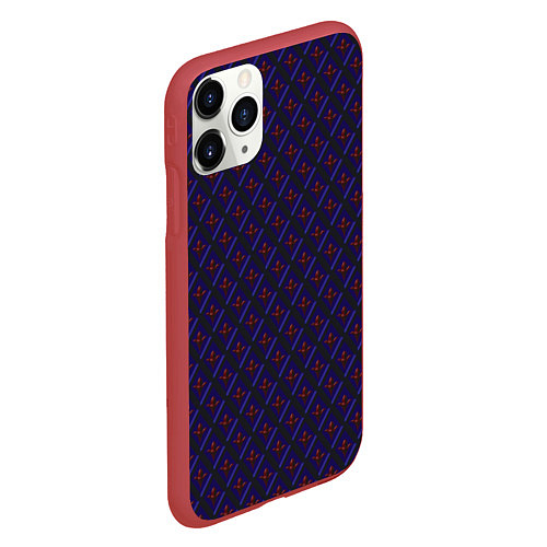 Чехол iPhone 11 Pro матовый Синие ромбы / 3D-Красный – фото 2