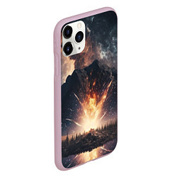 Чехол iPhone 11 Pro матовый Галактика, светящаяся над пейзажем, цвет: 3D-розовый — фото 2