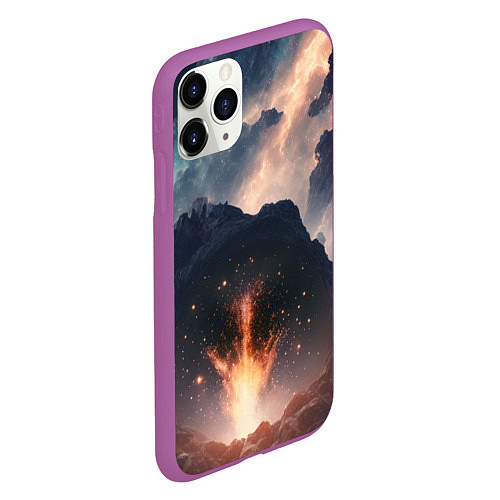 Чехол iPhone 11 Pro матовый Свет галактики над местностью / 3D-Фиолетовый – фото 2