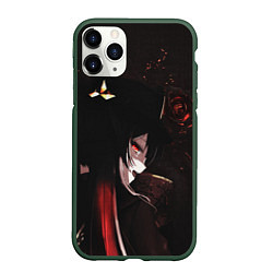 Чехол iPhone 11 Pro матовый Ху Тао с огненными розами, цвет: 3D-темно-зеленый