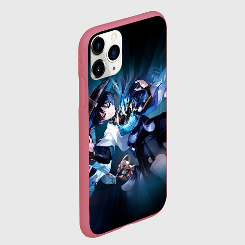 Чехол iPhone 11 Pro матовый Странник Скарамучча перерождение в анемо / 3D-Малиновый – фото 2