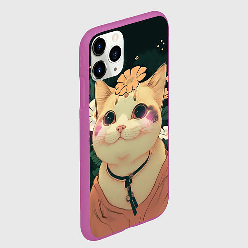 Чехол iPhone 11 Pro матовый Смущённый мемный котик / 3D-Фиолетовый – фото 2