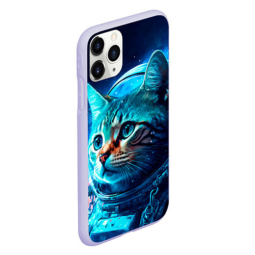 Чехол iPhone 11 Pro матовый Кот космонавт и звезды / 3D-Светло-сиреневый – фото 2