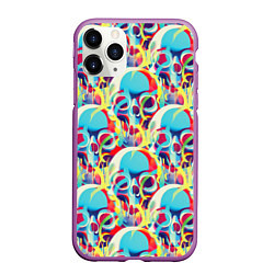 Чехол iPhone 11 Pro матовый Черепа кислотный узор, цвет: 3D-фиолетовый
