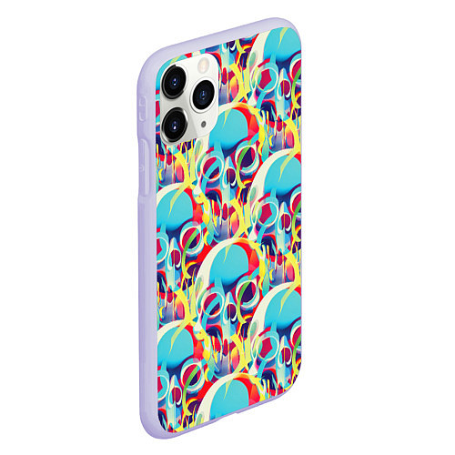 Чехол iPhone 11 Pro матовый Черепа кислотный узор / 3D-Светло-сиреневый – фото 2