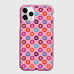 Чехол iPhone 11 Pro матовый Вкусные пончики, цвет: 3D-малиновый