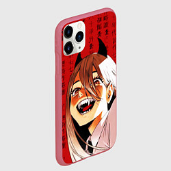 Чехол iPhone 11 Pro матовый Человек - бензопила Пауэр и иероглифы, цвет: 3D-малиновый — фото 2