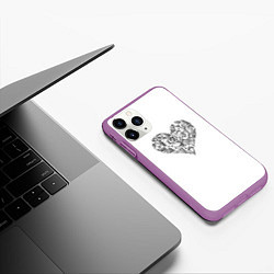 Чехол iPhone 11 Pro матовый Сердце в стиле тату, цвет: 3D-фиолетовый — фото 2