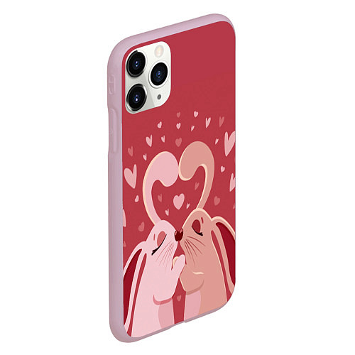 Чехол iPhone 11 Pro матовый Зайчики на День святого валентина / 3D-Розовый – фото 2