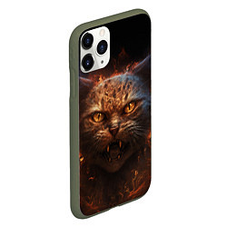 Чехол iPhone 11 Pro матовый Огненный кот, цвет: 3D-темно-зеленый — фото 2