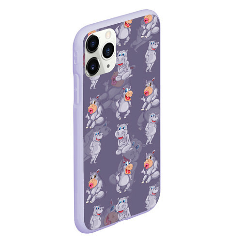 Чехол iPhone 11 Pro матовый Hippopotamus pattern / 3D-Светло-сиреневый – фото 2