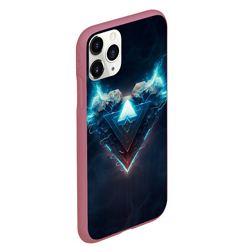 Чехол iPhone 11 Pro матовый Каменное сердце в синем неоновом электрическом све / 3D-Малиновый – фото 2