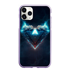 Чехол iPhone 11 Pro матовый Каменное сердце в синем неоновом электрическом све