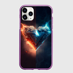 Чехол iPhone 11 Pro матовый Две части каменного брутального сердца в неоне, цвет: 3D-фиолетовый