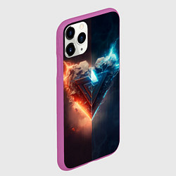 Чехол iPhone 11 Pro матовый Две части каменного брутального сердца в неоне, цвет: 3D-фиолетовый — фото 2