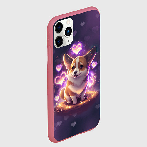 Чехол iPhone 11 Pro матовый Любимый корги / 3D-Малиновый – фото 2