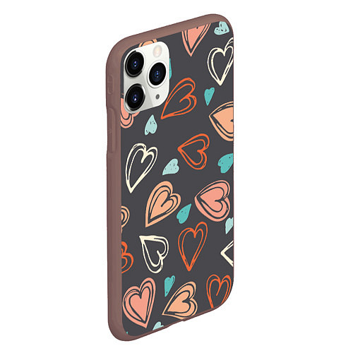Чехол iPhone 11 Pro матовый Много сердец / 3D-Коричневый – фото 2